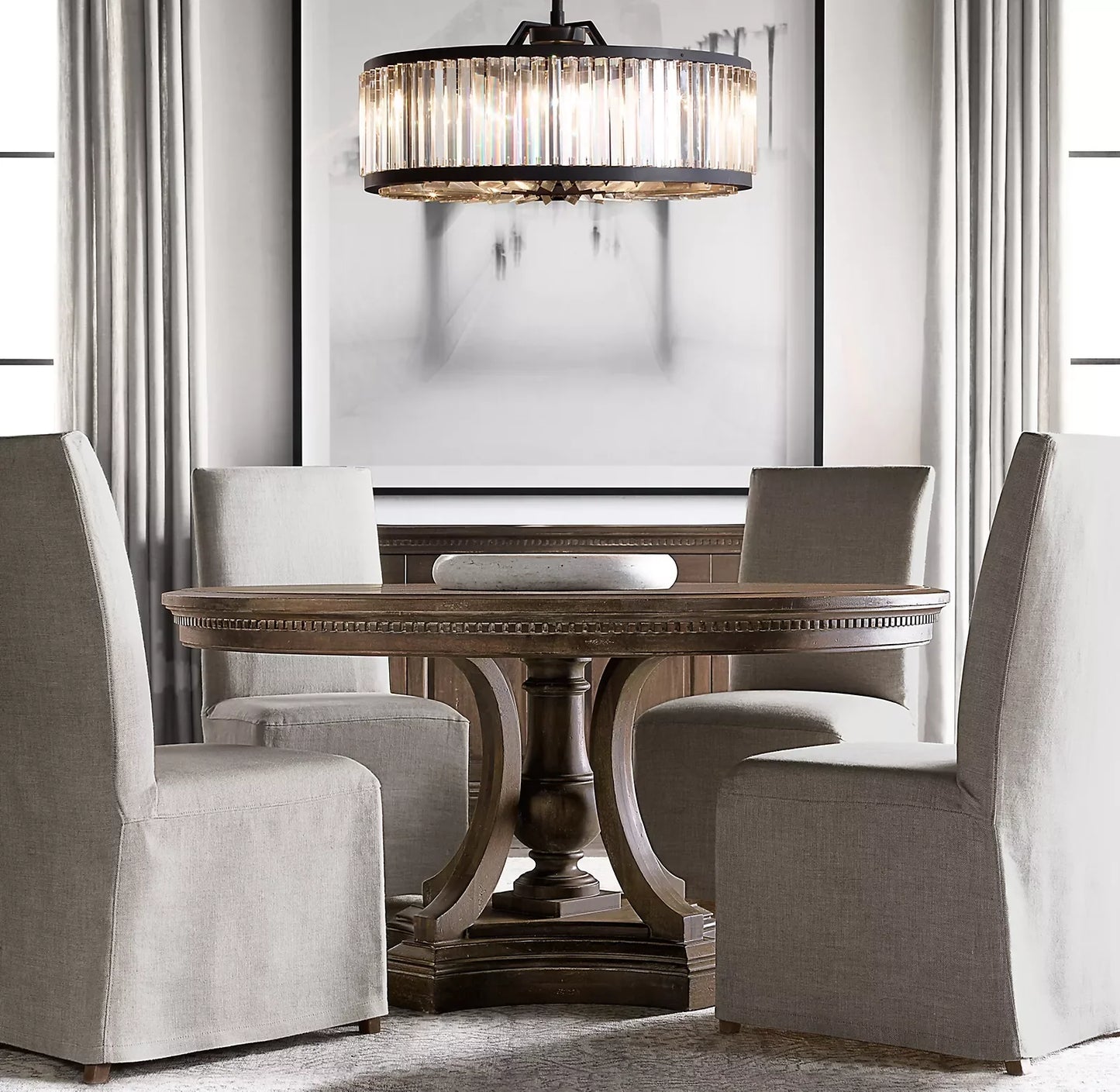 St. James Round Dining Table – Hand-Carved Architectural Hardwood Statement Piece