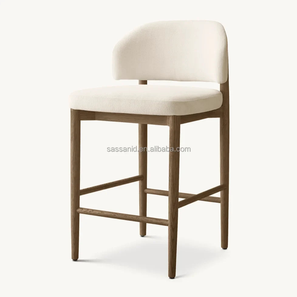 Bar & Counter Stool – Eva Upholstered Seat with Solid Wood Base – European Style