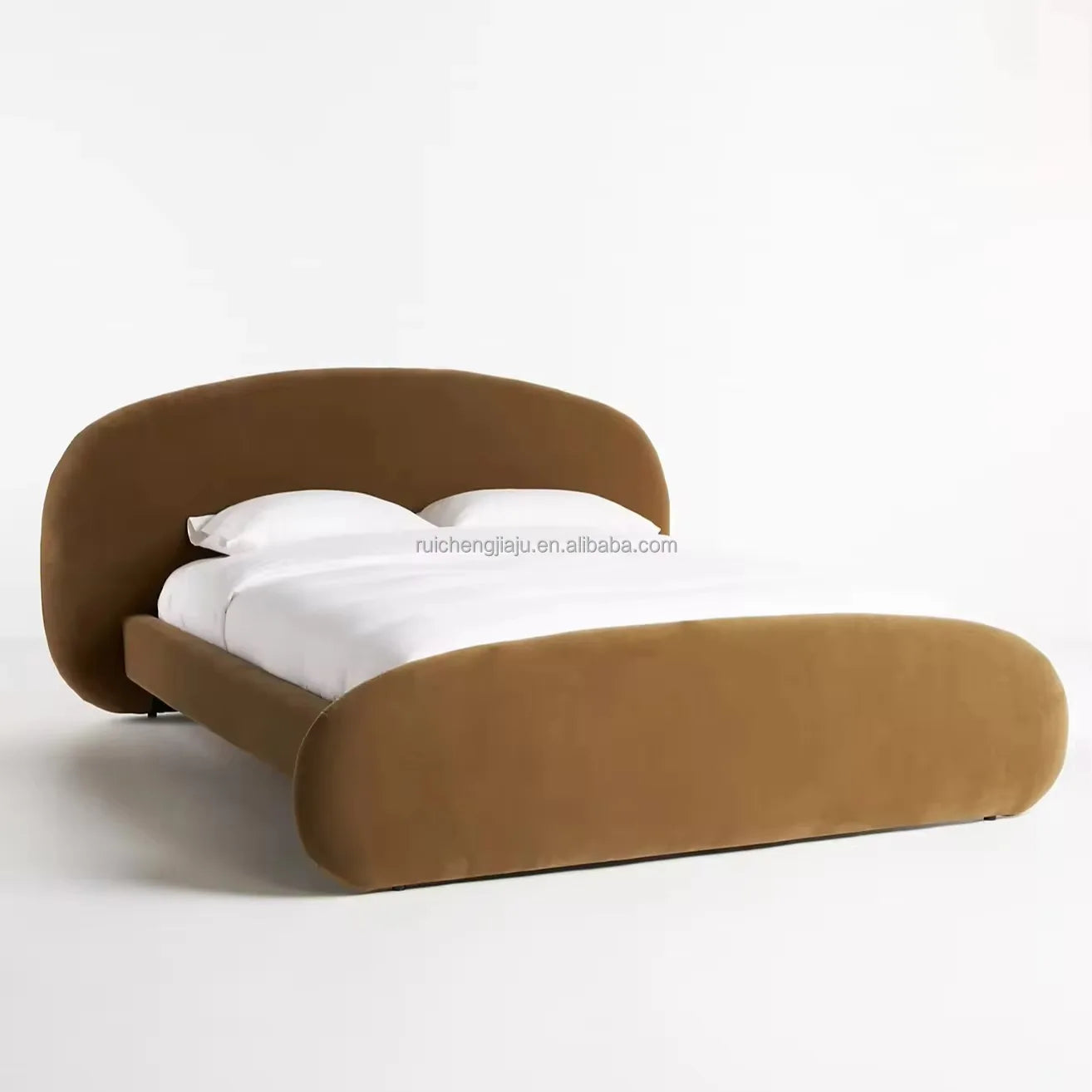 Wabi-sabi Upholstered Bed – Curved Soft-sided Frame in Velvet