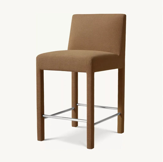 Sculptural Belgian Bar Stool – Mona Fabric Oak Statement Piece | 1601267443931