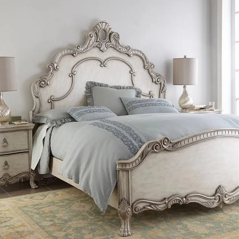 French Neoclassical Carved Bed – Solid Birch Statement Piece