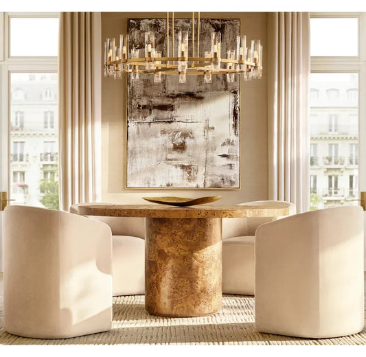 French Art Deco Round Dining Table – Brushed Oak Statement Piece