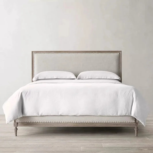 Solid Wood Bed – Upholstered Ash and Pine European Midcentury Design Piece