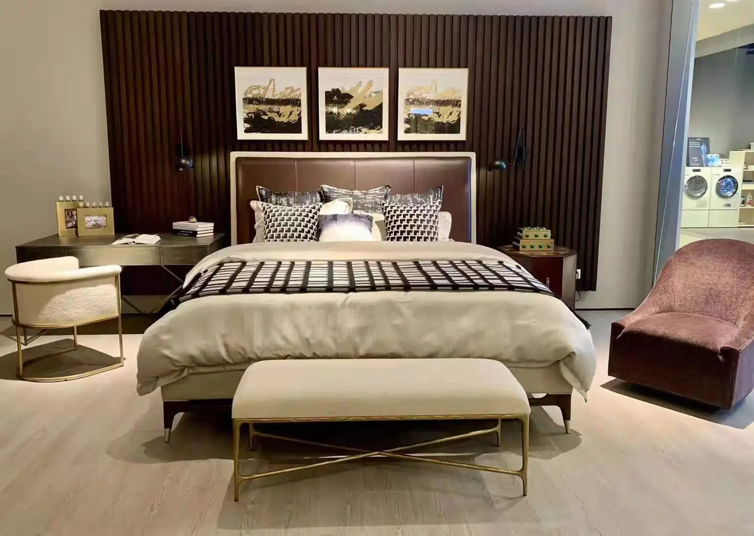 End-of-Bed Bench – Hand Forged Brass Base with Tailored Upholstery