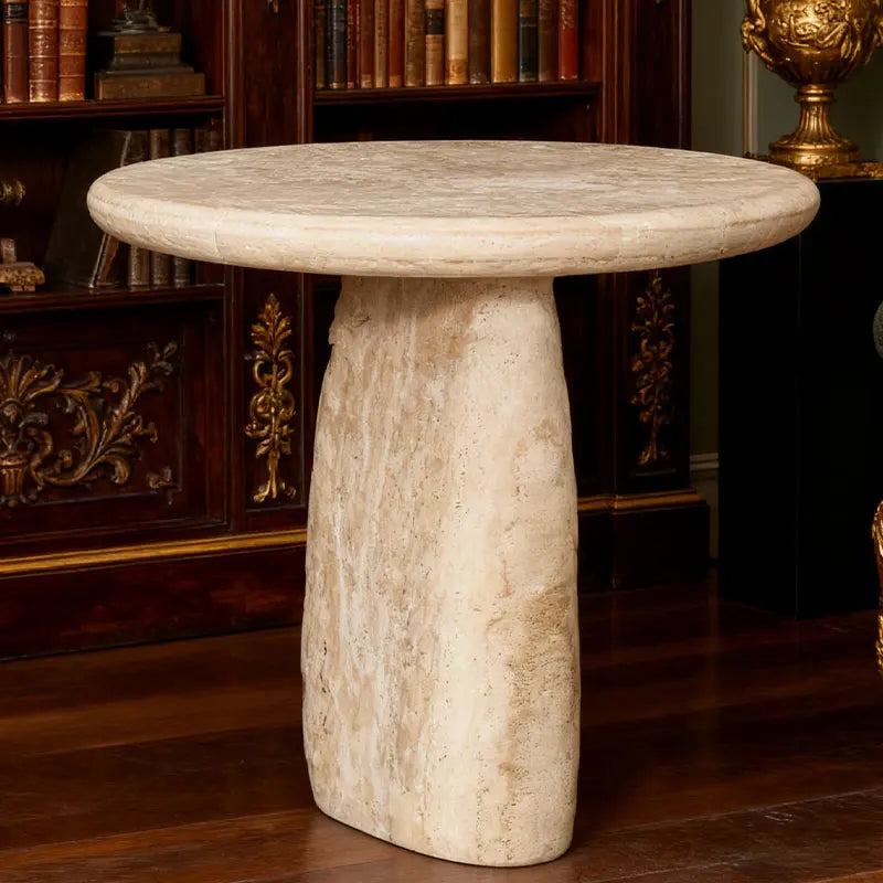 Modern Minimalist Travertine and Marble Coffee Table