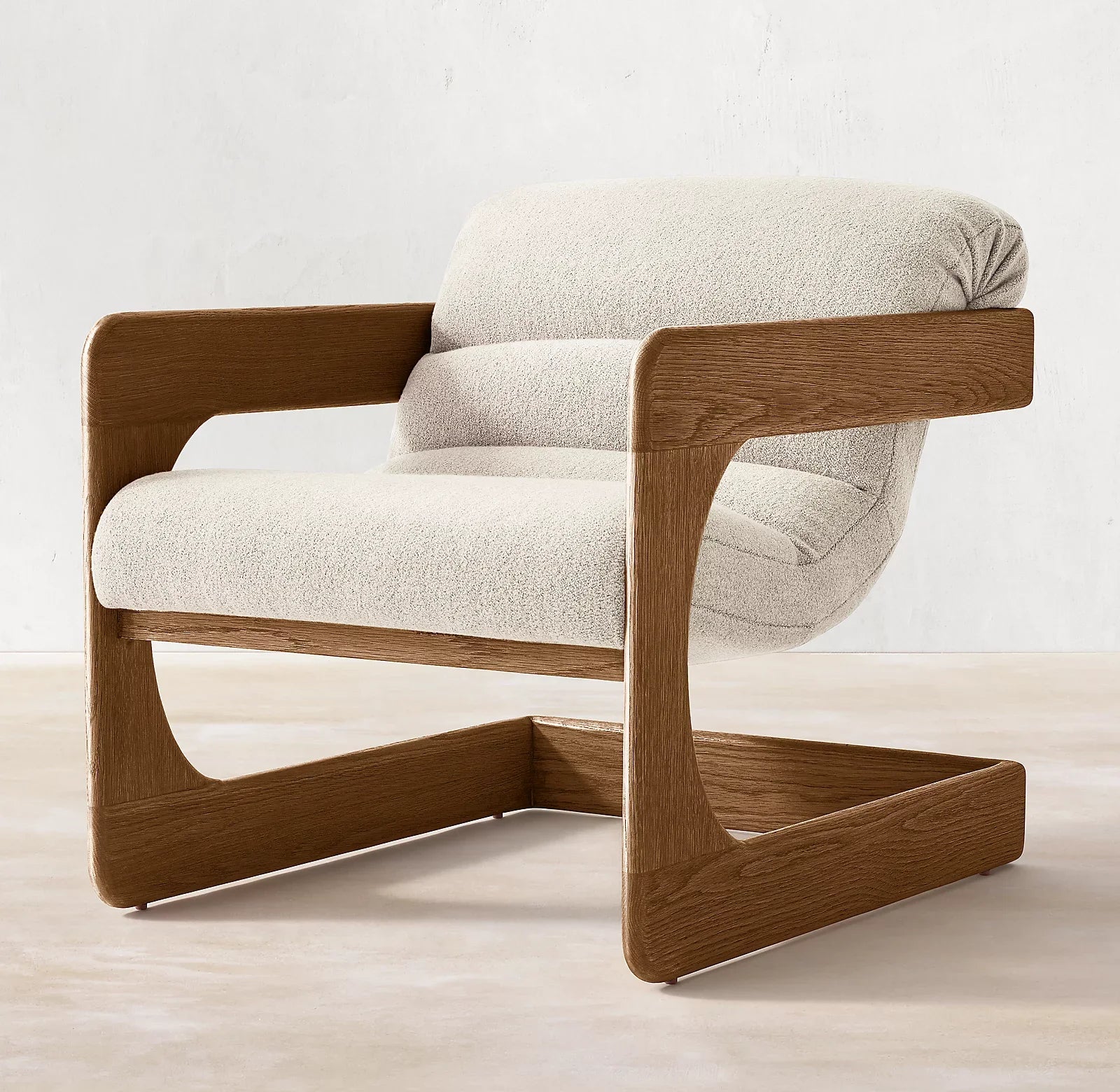 Axell Lounge Chair – Geometric Solid Oak and Boucle Mid-Century Statement Piece