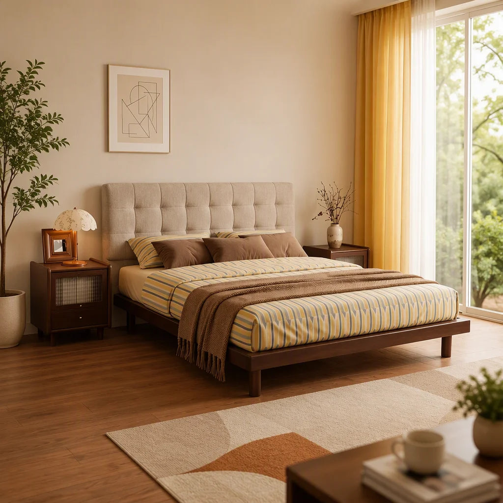 Luxury YZ-G435# Solid Walnut Wood Bed Frame Modern Italian Style for Villa