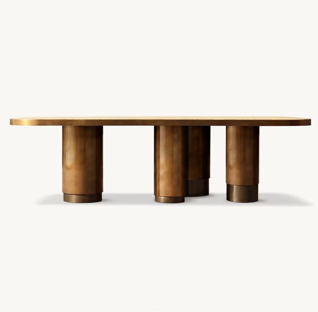 Rectangular Dining Table – Onyx Stone Top – Polished Metal Statement Piece