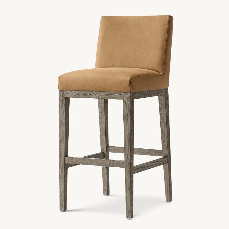 Morgen Midcentury Bar & Counter Stool – Leather & Oak Armless Statement Piece