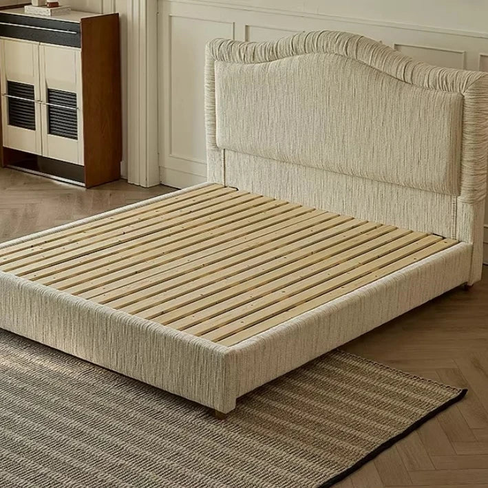 Upholstered Bed – High-Sided Cream Chenille French Provincial Statement | 26-16
