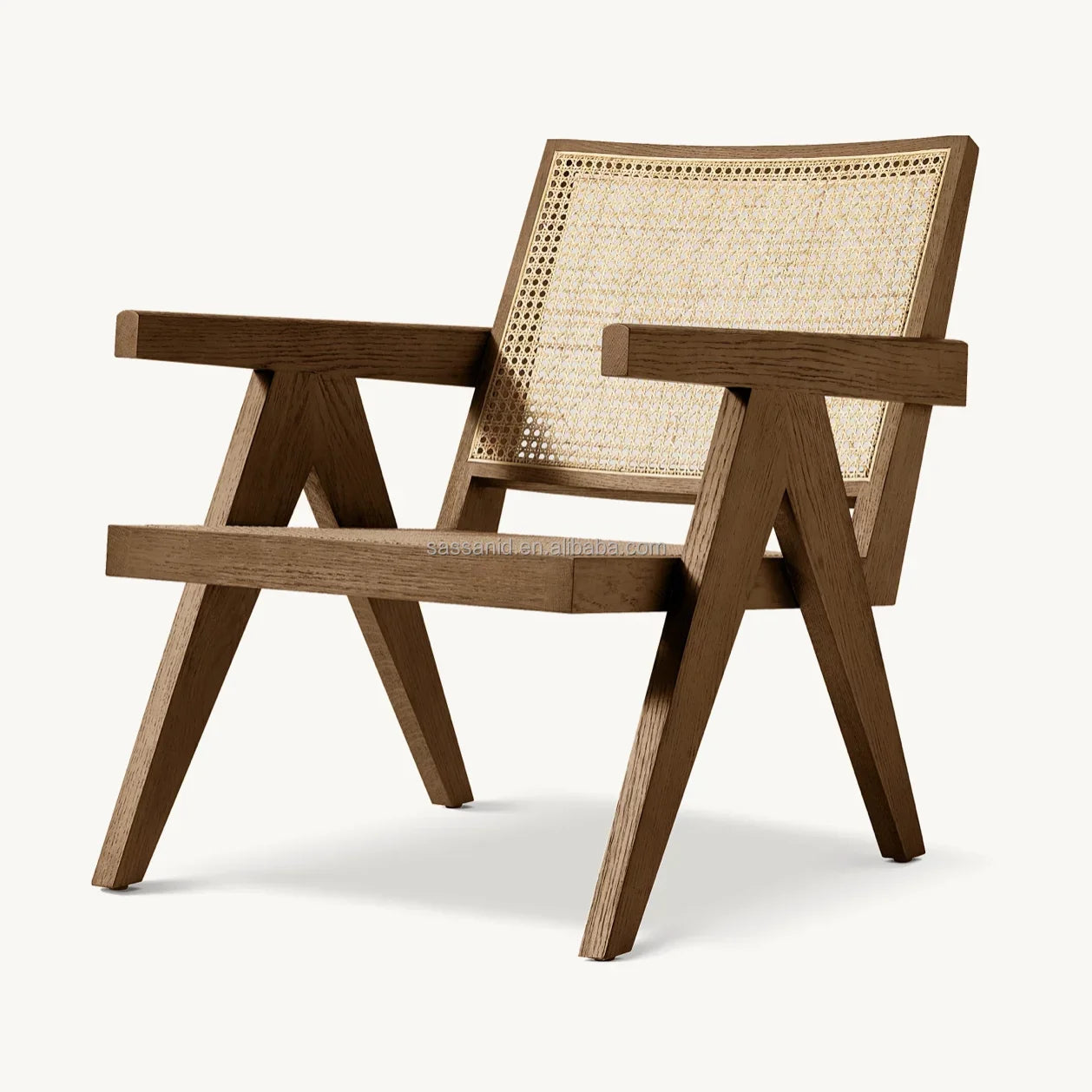 Chandigarh Lounge Chair – Iconic Cane Back Solid Oak Mid-Century Statement Piece | 1601298991408