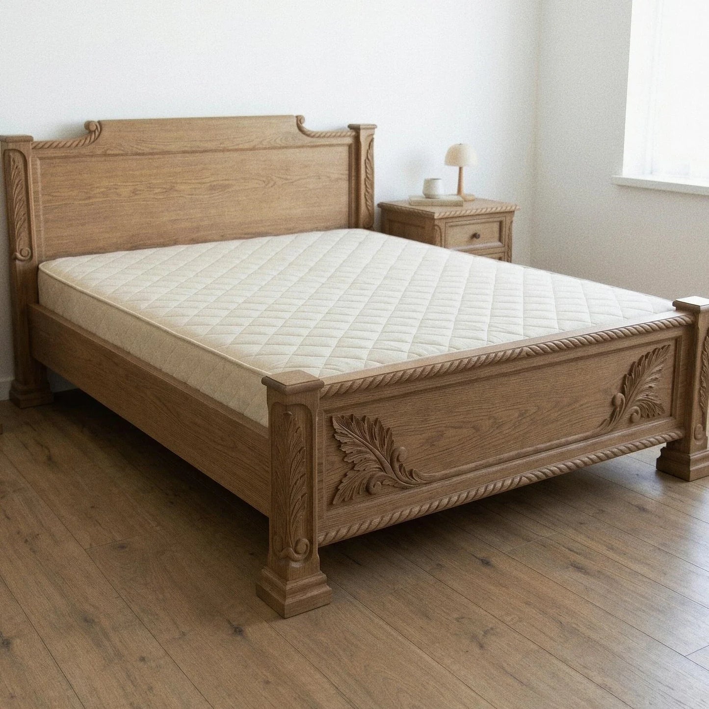 French Retro Carved Bed – Solid White Ash Wabi-Sabi Statement | 26-48