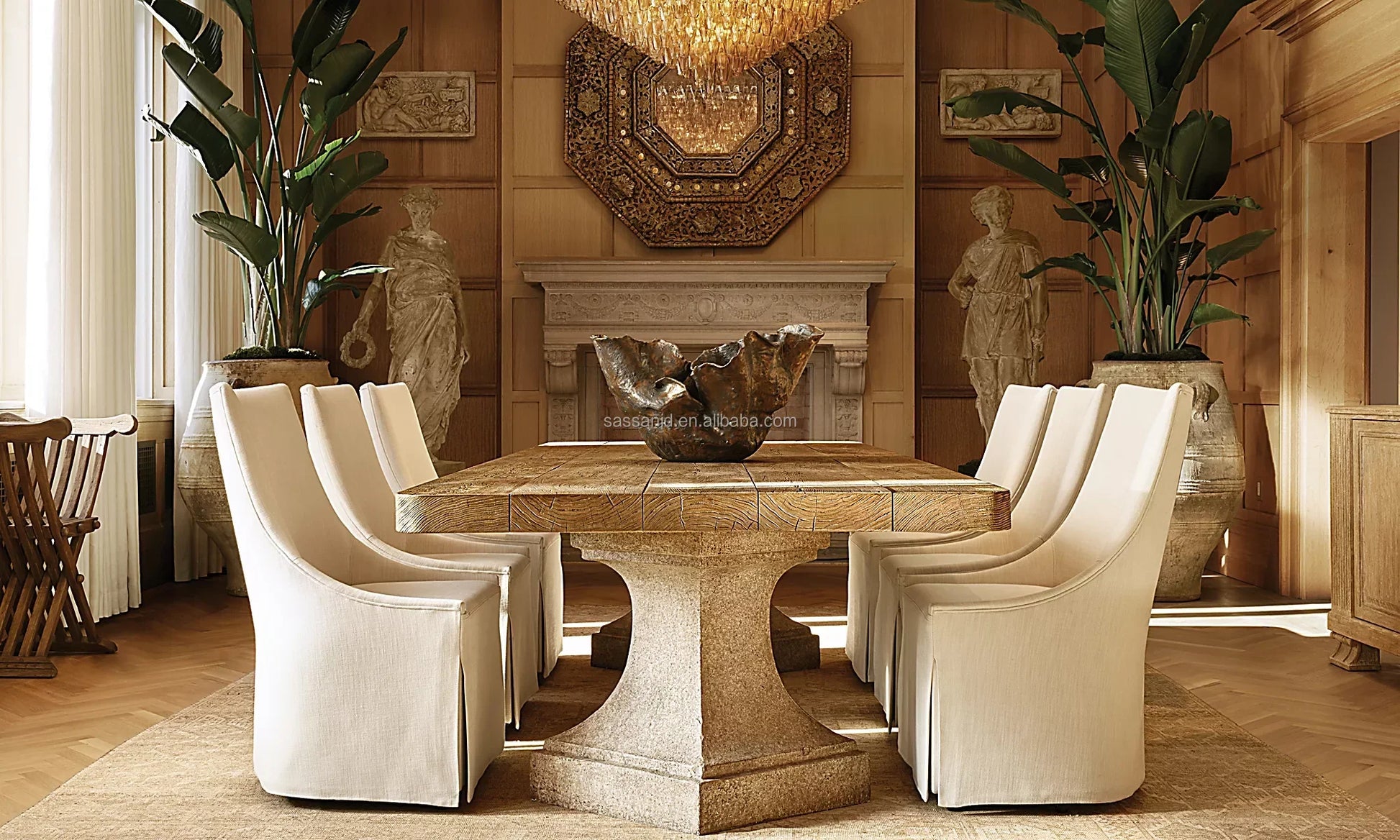 Dining Table Diamond – Solid Wood & Forged Brass European Designer Contemporary
