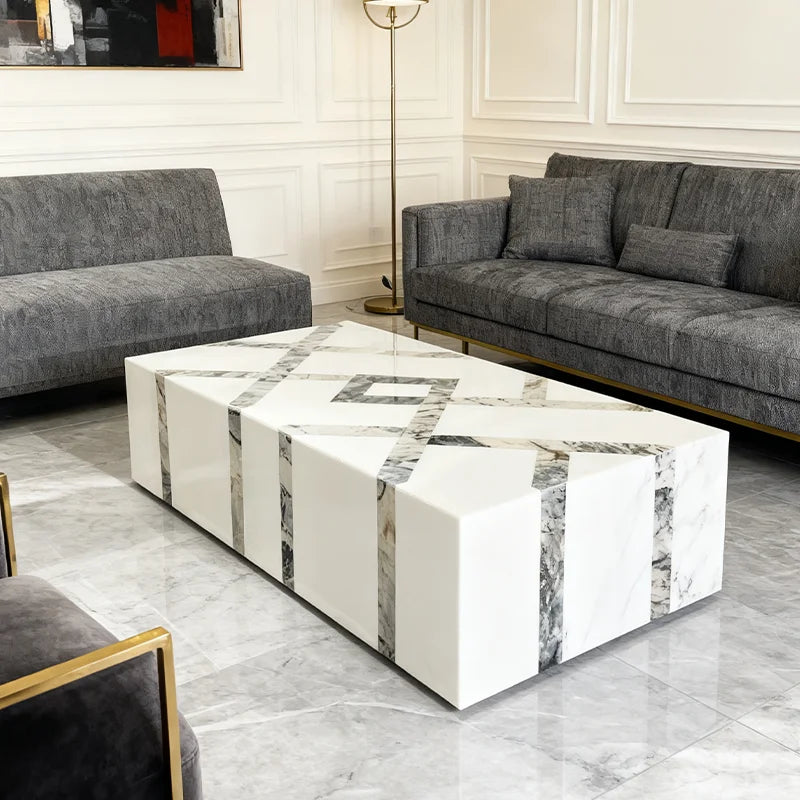 Modern Rectangular Marble Coffee Table Minimalist Italian Style