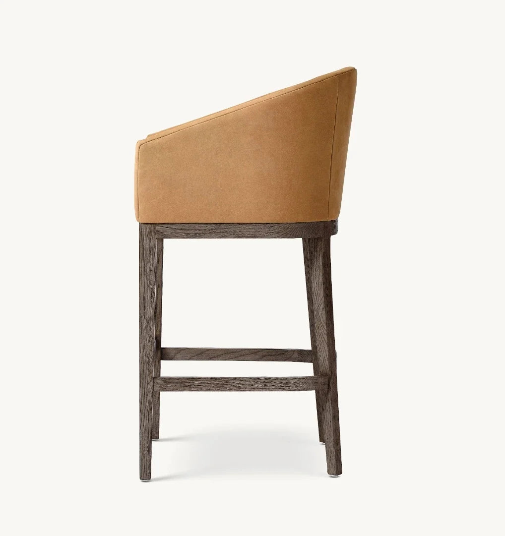 Morgan Barrelback Slope Arm Stool – Oak Leather Mid-Century Design