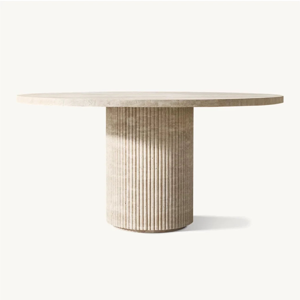 Byron Round Travertine Dining Table – Sculptural Italian Art Deco Statement Piece