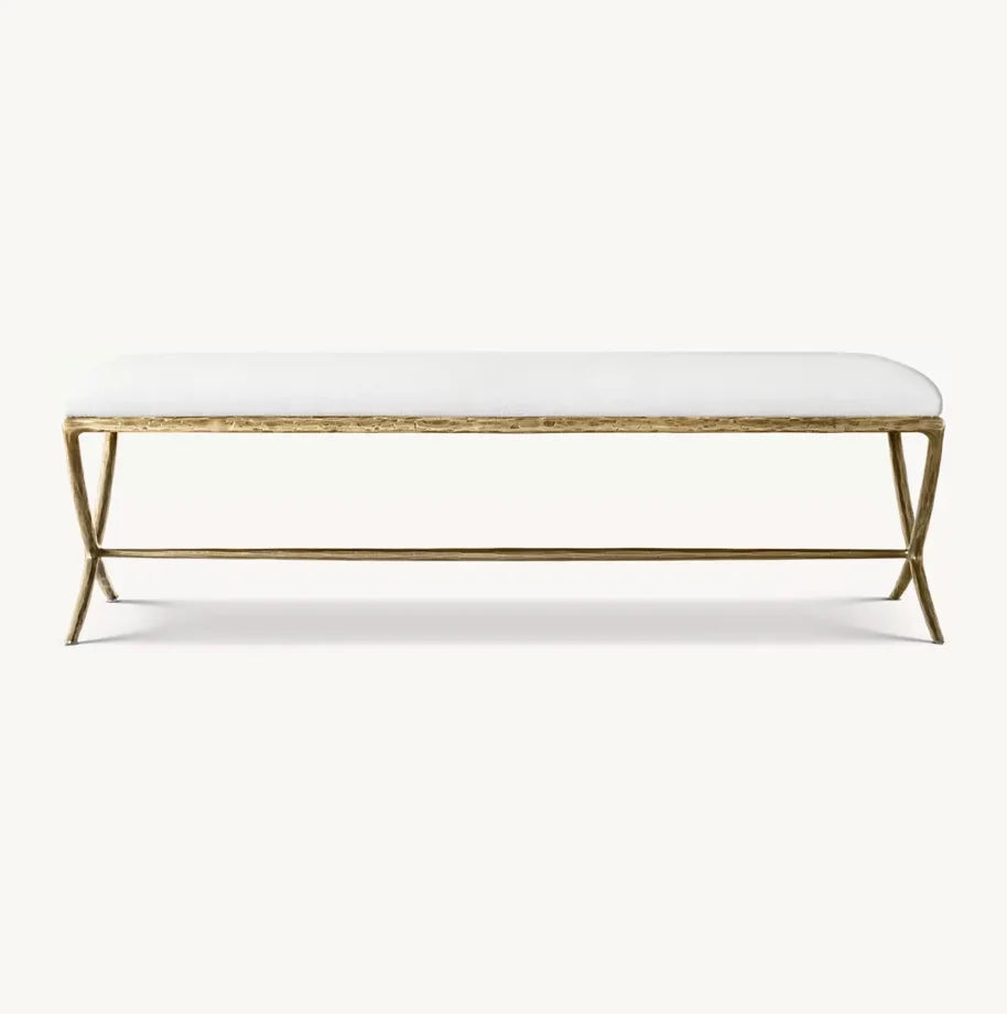Contemporary Bedroom Bench – Hand-Forged Metal X-Base Fabric Seat – Italian Style