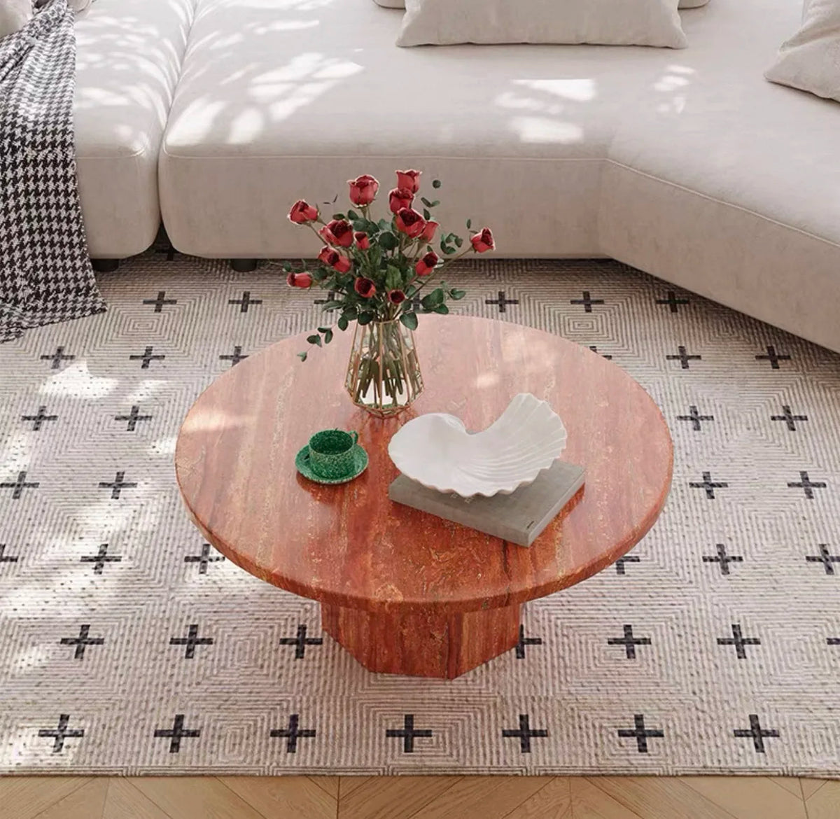 Luxury Round Natural Travertine Coffee Table Modern Italian Style for Villa