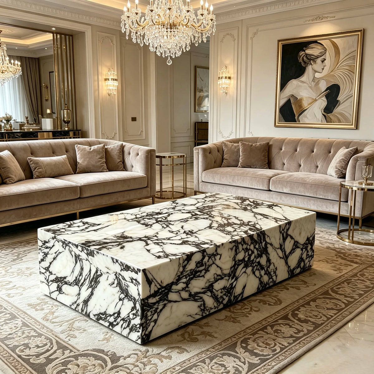 Luxury Calacatta Viola Marble Coffee Table Modern Minimalist Italian Style