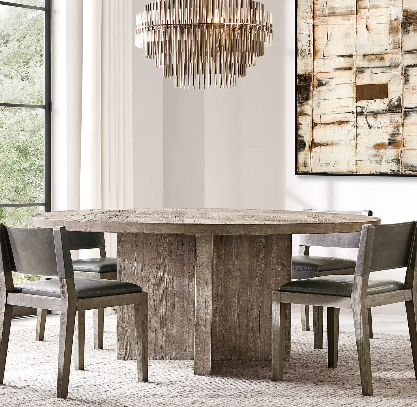 Armchair Midcentury Geometric Design – Saddle Leather Solid Oak Designer Statement Piece