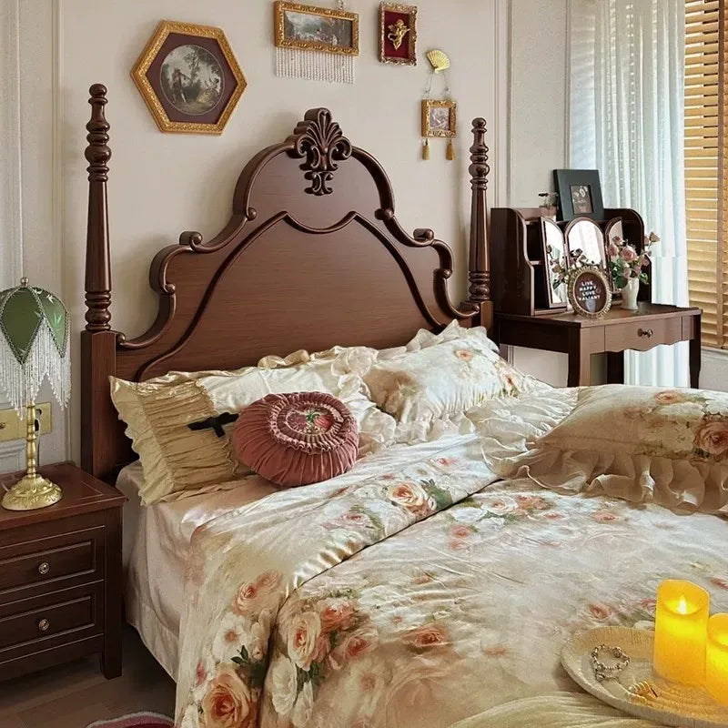 French Provincial Master Bed – Antique Solid Wood Birch Finish | 26-132