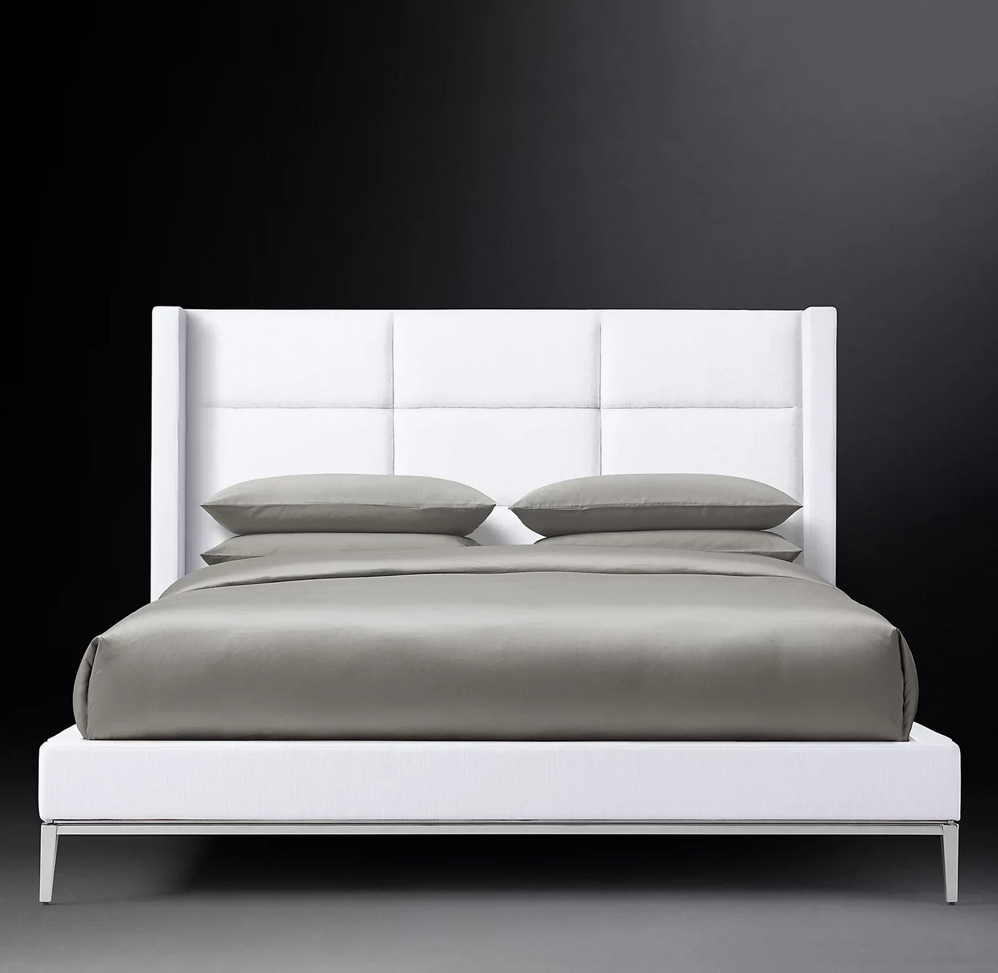 Italian Modernist Shelter Platform Bed – Tufted Fabric Upholstered Statement Piece