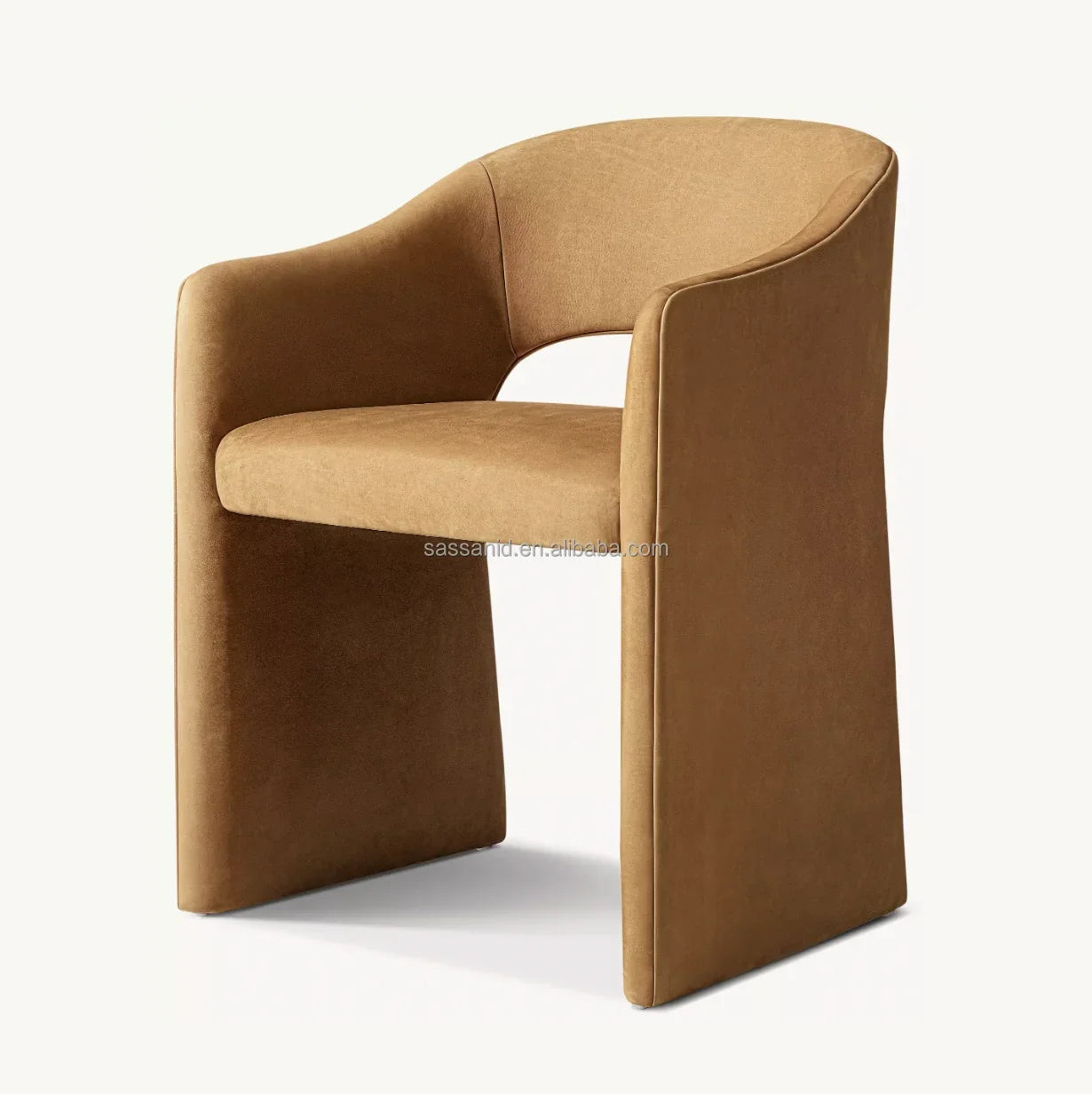 Dining Armchair – Postmodern Design – Camel Leather & Oak – Statement Piece