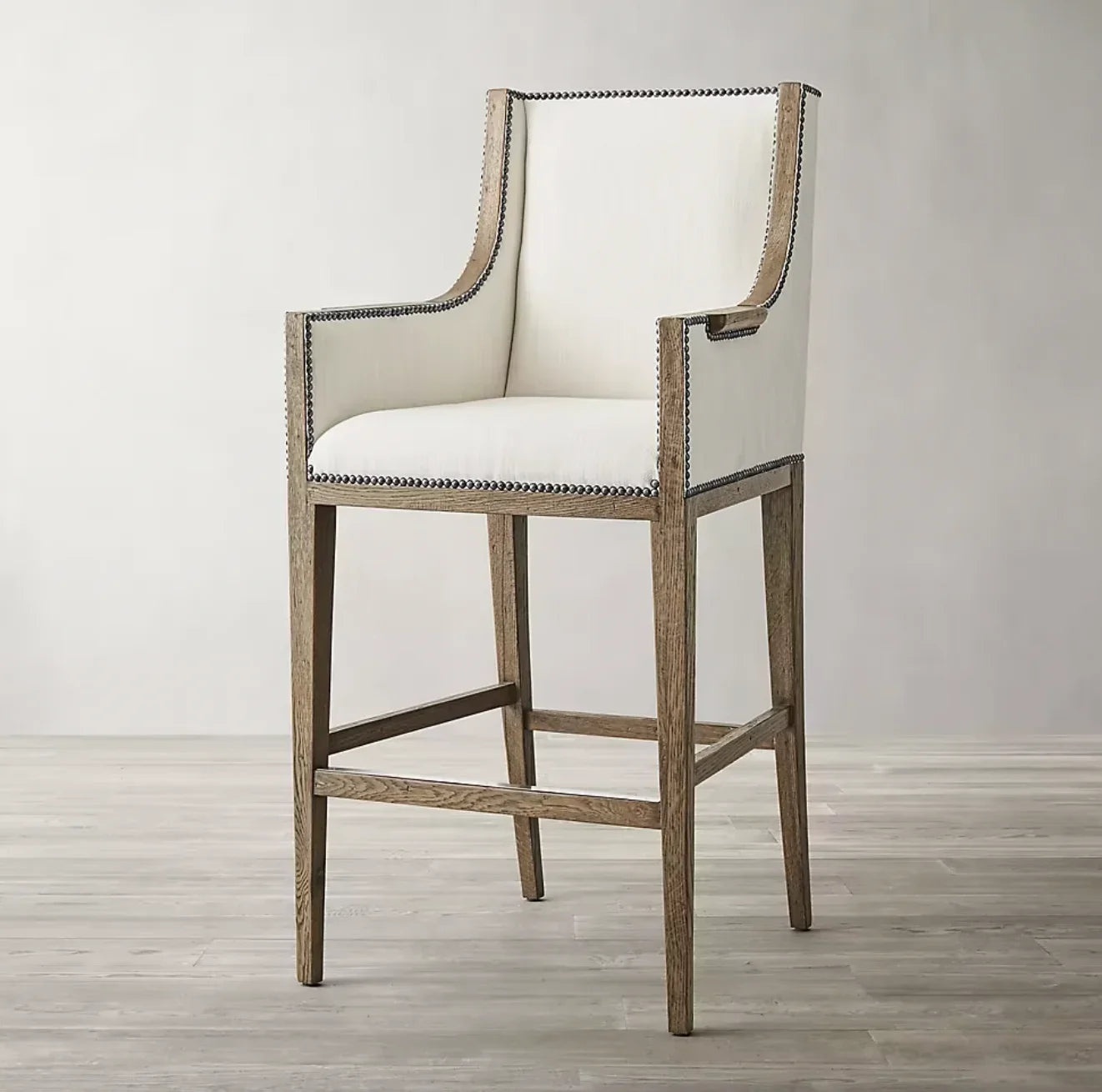 Mid-Century Modernist Bar & Counter Stool – Solid Oak & Upholstered Piece