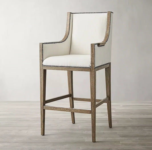 Mid-Century Modernist Bar & Counter Stool – Solid Oak & Upholstered Piece