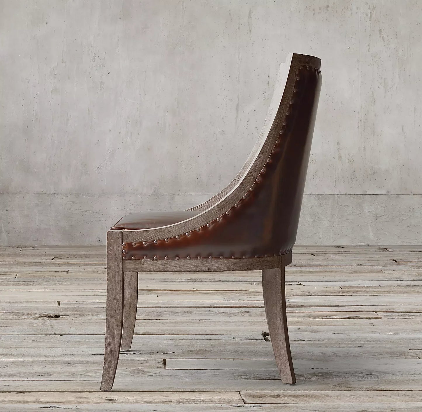 Dining Armchair – French Empire Gondola Leather and Oak Vintage | 1600450446933