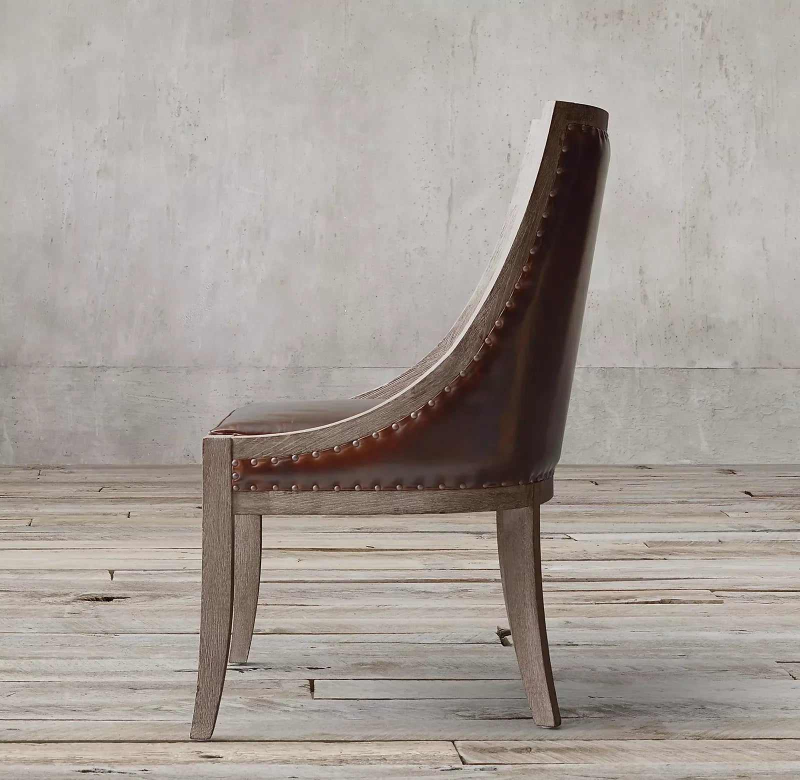 Dining Armchair – French Empire Gondola Leather and Oak Vintage | 1600450446933