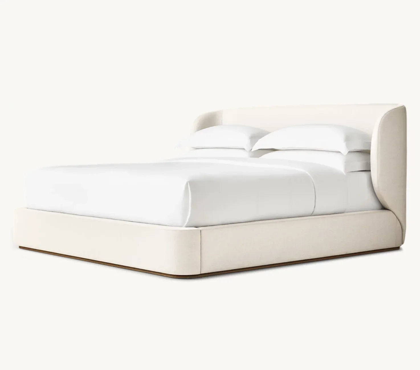Upholstered Shelter Bed – Sculptural Platform Design in Brushed Oak – Contemporary Bedroom Piece