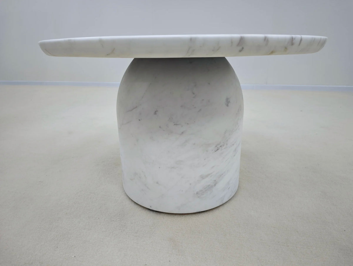 Luxury Round Natural Marble Coffee Table Solid Base Modern Minimalist Italian Style