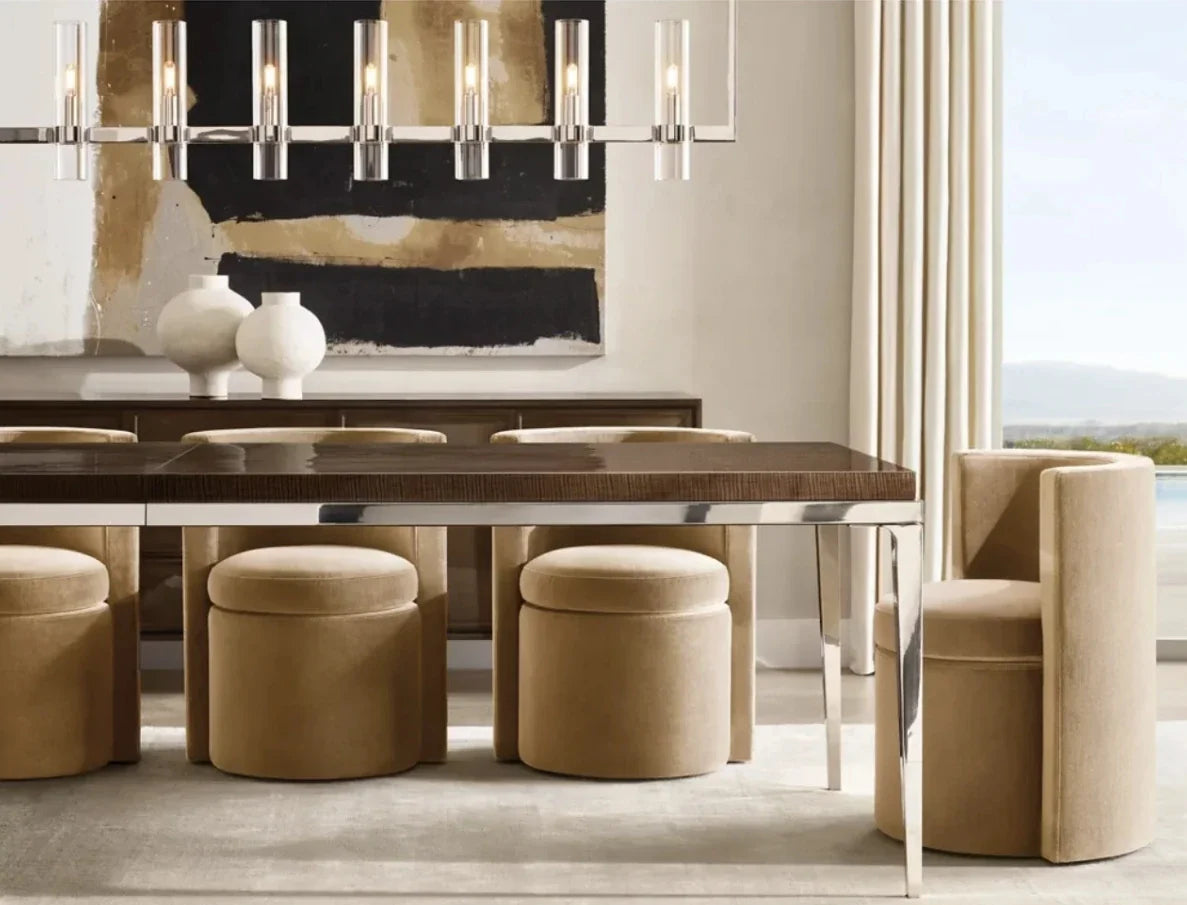 Minimalist Marble Dining Table – Polished Steel Statement | 1601042355493