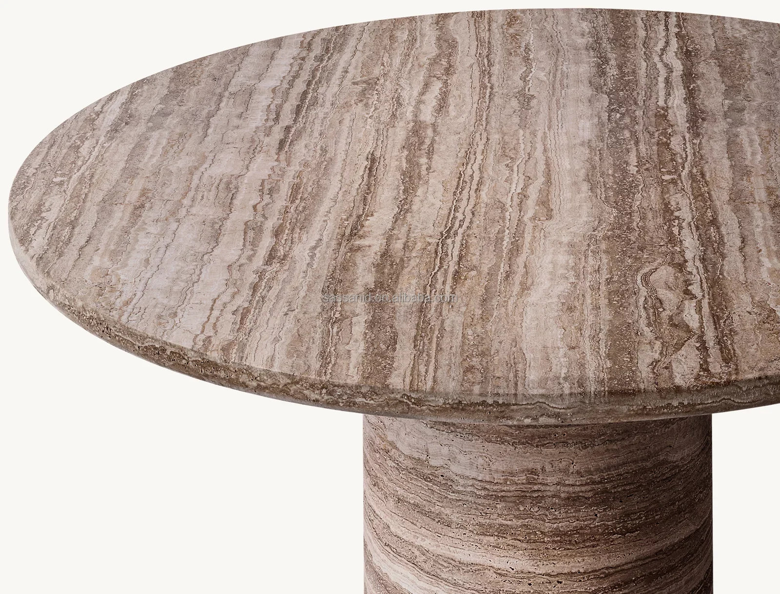 Sassanid Round Dining Table – Sculptural Pedestal Travertine Mid-Century Design