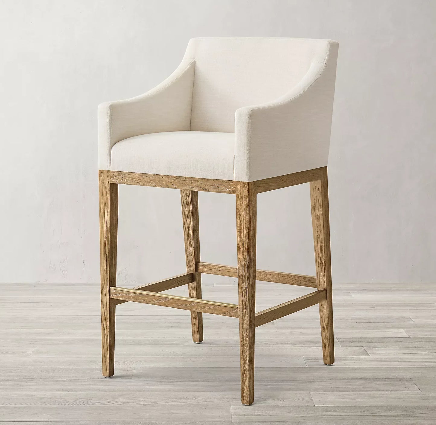 Morgen Slope Arm Bar & Counter Stool – Upholstered Fabric Oak Frame Statement Piece