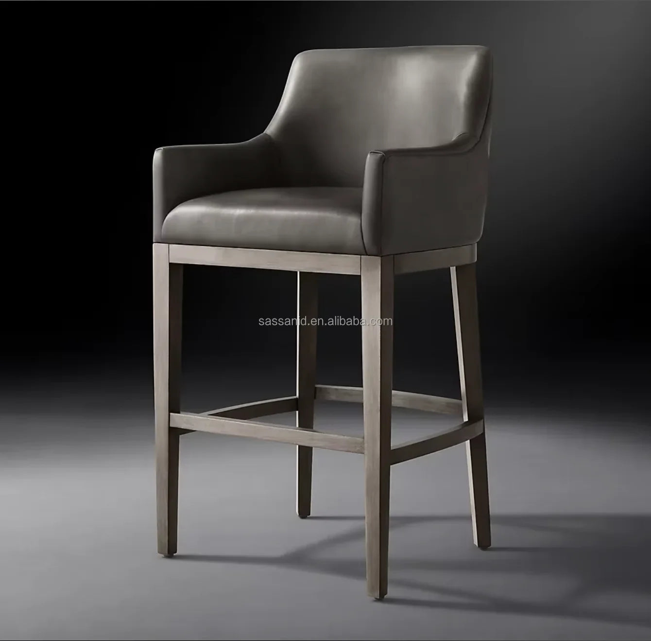 Bar Stool with Curved-Back Track Arm – Leather and Oak Morgan Mid-Century Modern Design