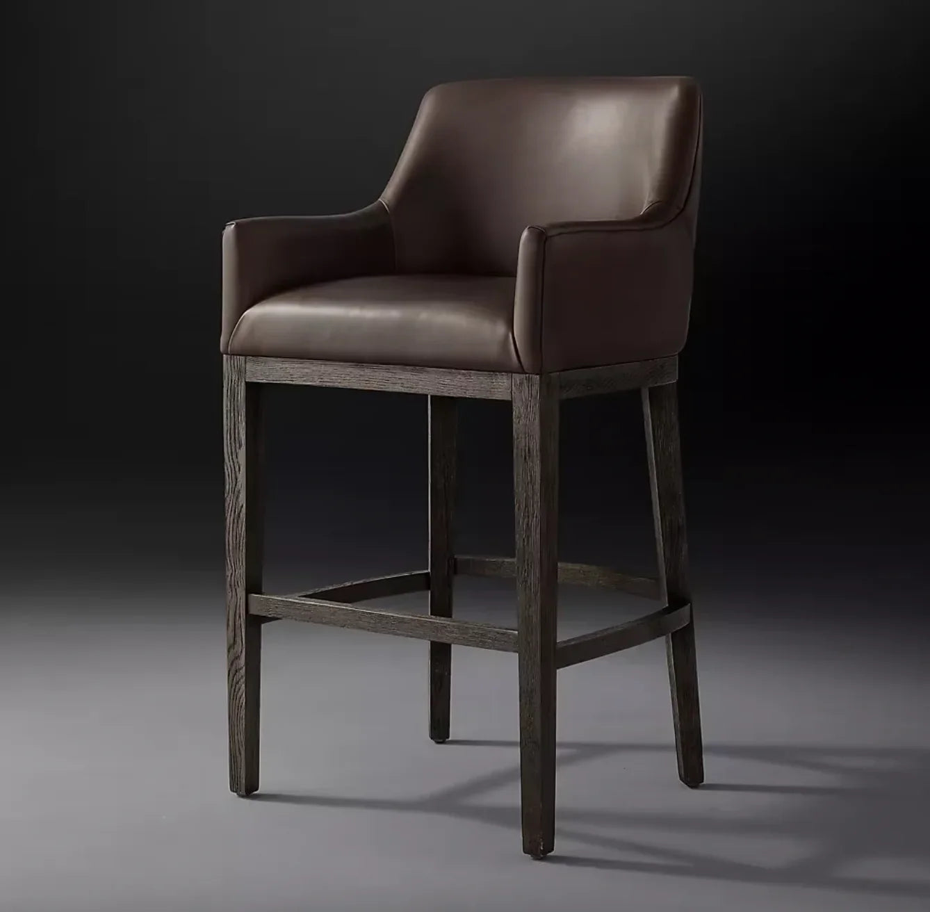 Bar Stool with Curved-Back Track Arm – Leather and Oak Morgan Mid-Century Modern Design