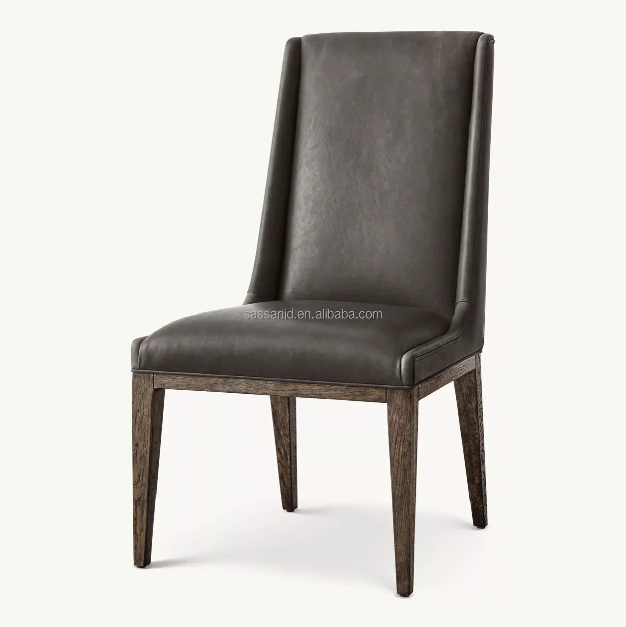 Dining Chair – Midcentury Geometric Solid Oak European Leather Statement Piece