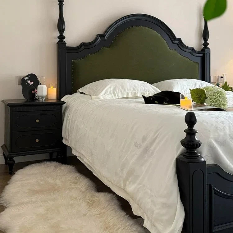 French Upholstered Bed – Solid Birch Wood Retro Statement Piece – 26-131