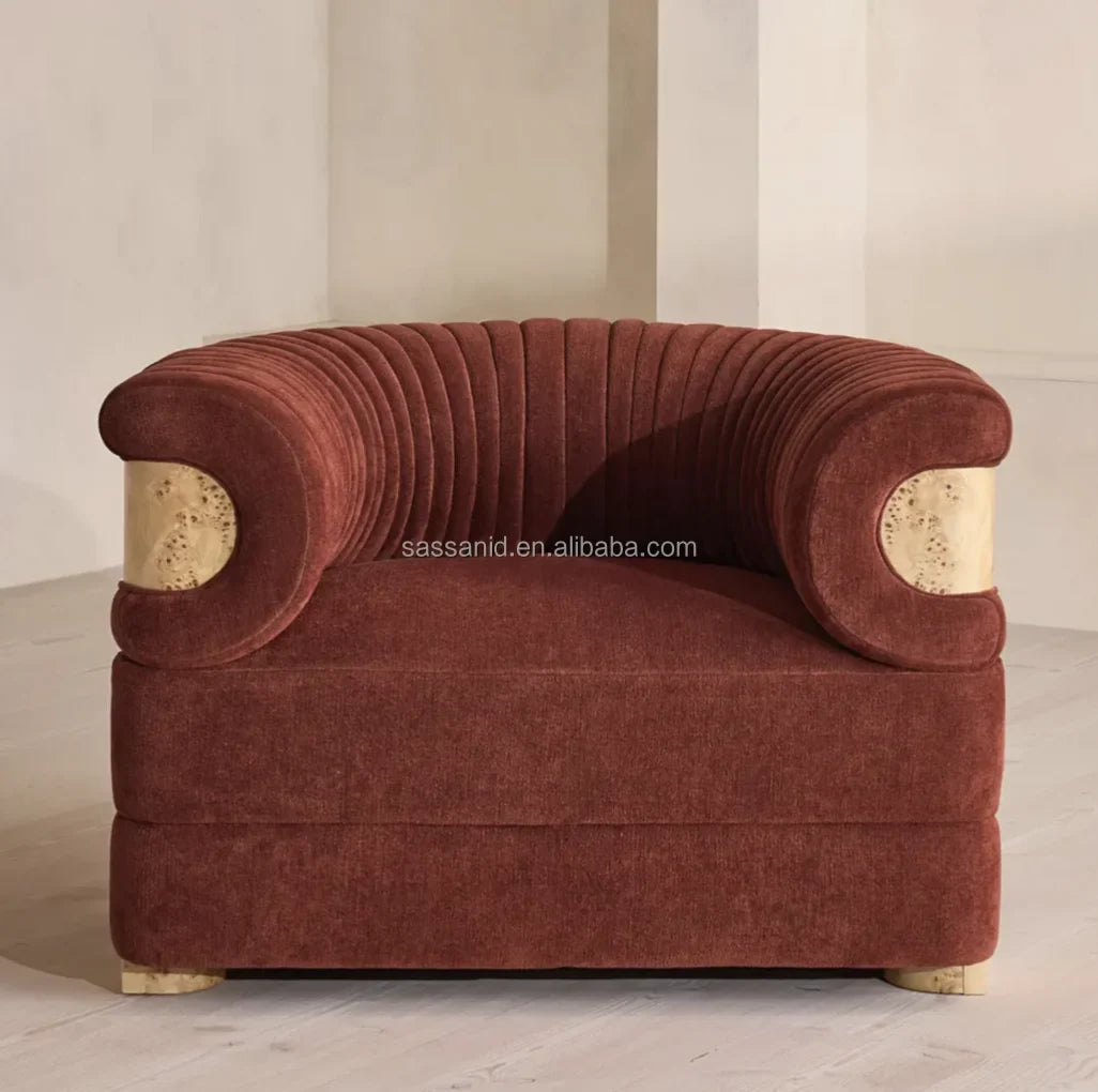 Midcentury Modern Wing Chair – Solid Oak and Linen Chenille Statement Piece