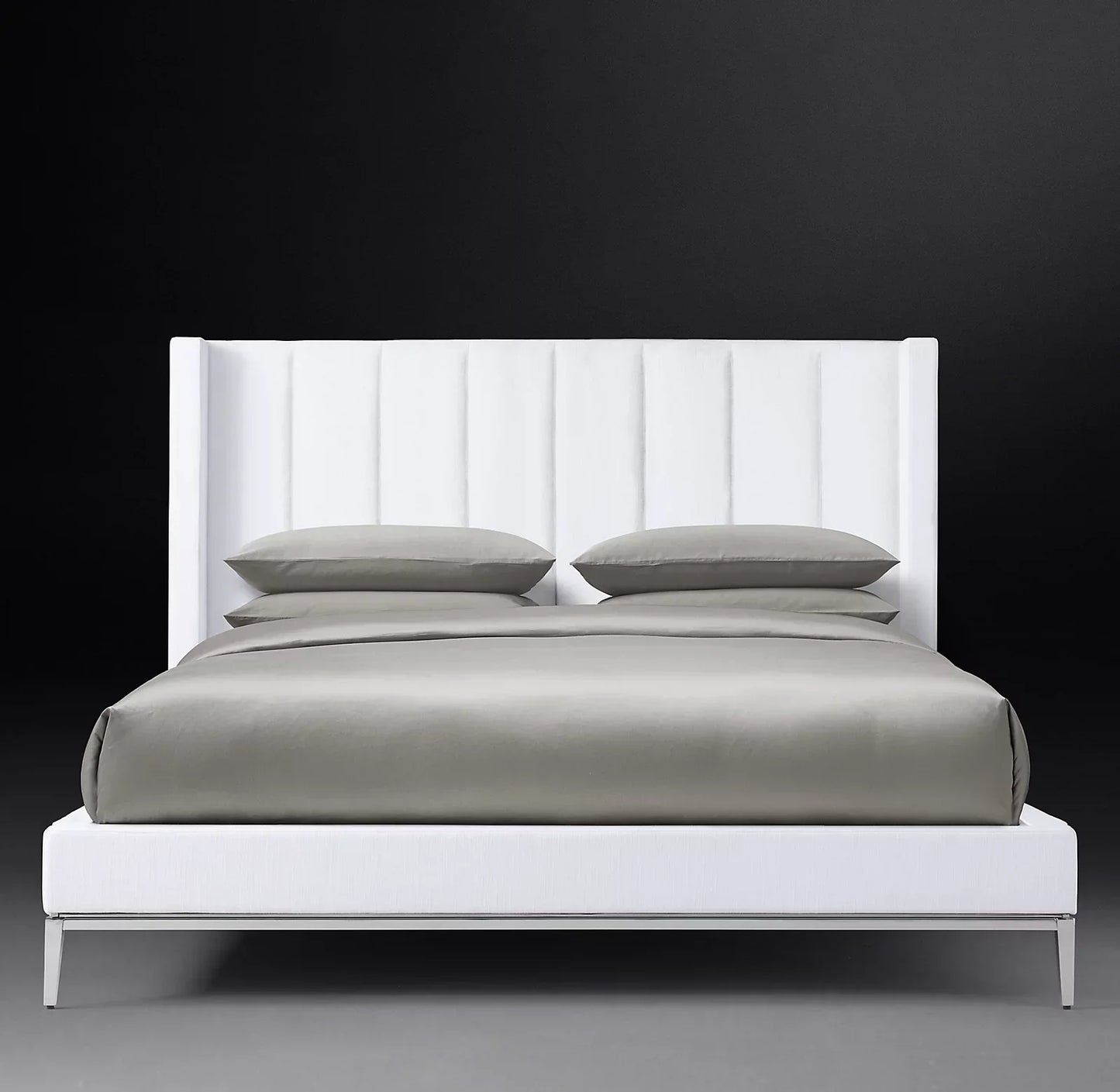 Italian Modernist Shelter Platform Bed – Tufted Fabric Upholstered Statement Piece