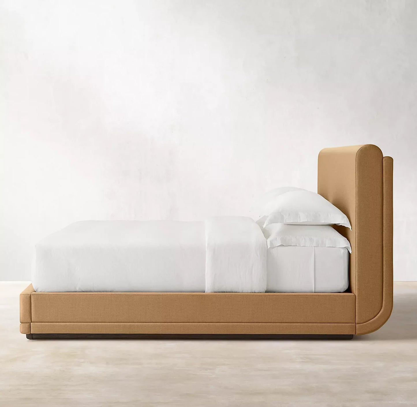 Cloud Platform Bed – Slipcovered Headboard in Berkshire Leather – Contemporary