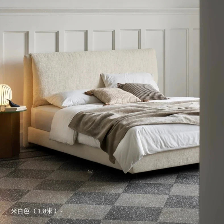 Upholstered Bed – French Retro Cream Linen Mid-Century Modern Design | 5550