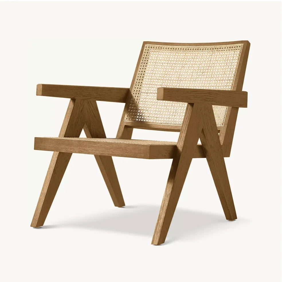 Chandigarh Lounge Chair – Iconic Cane Back Solid Oak Mid-Century Statement Piece | 1601298991408