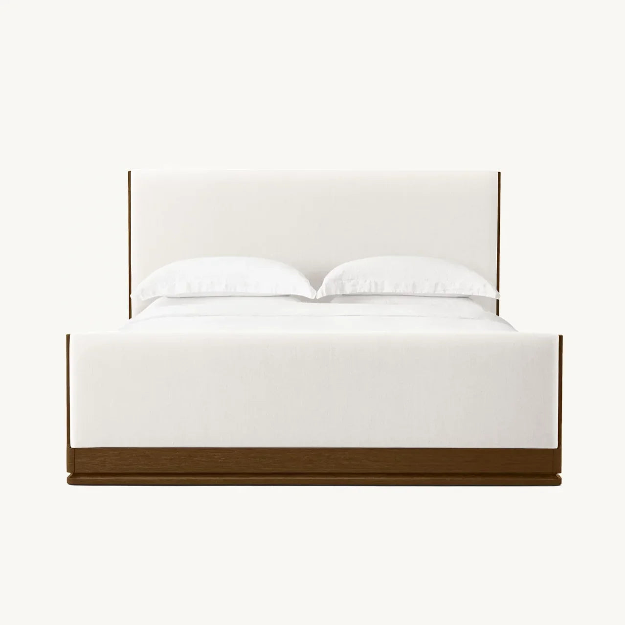 Upholstered Panel Bed – Sculptural Platform – Brushed Oak
