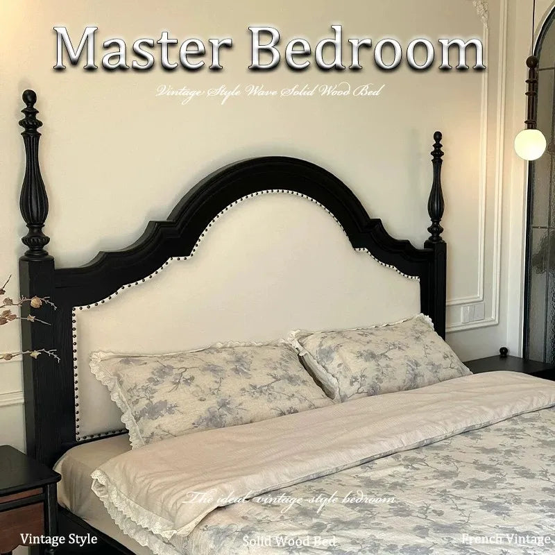 French Upholstered Bed – Solid Birch Wood Retro Statement Piece – 26-131