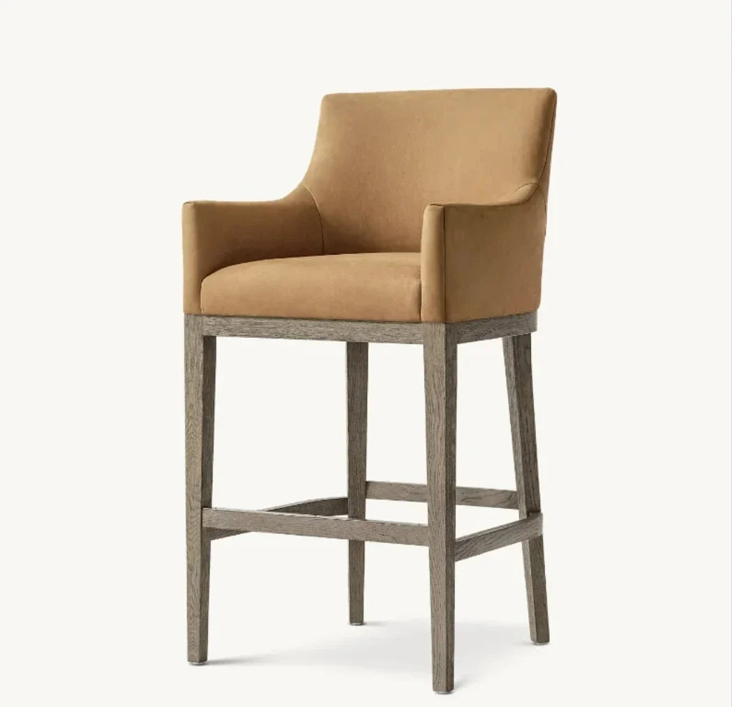 Bar & Counter Stool – Curved Back Leather & Oak Morgen Contemporary