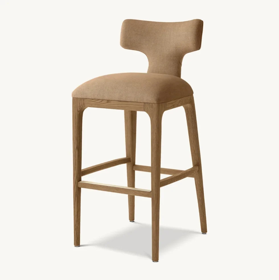 Upholstered Bar Stool – Mid-Century Geometric Design – Solid Oak Designer Statement Piece