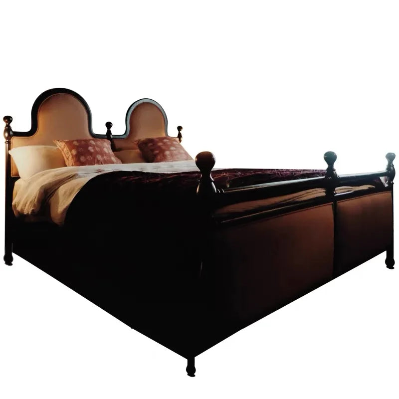 Vintage High-back Upholstered Bed – Solid Wood Frame Old Paris Style